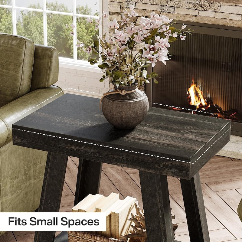 2-Tier Wooden End Table for Living Room, Bedroom, Small Spaces, Rustic Grey