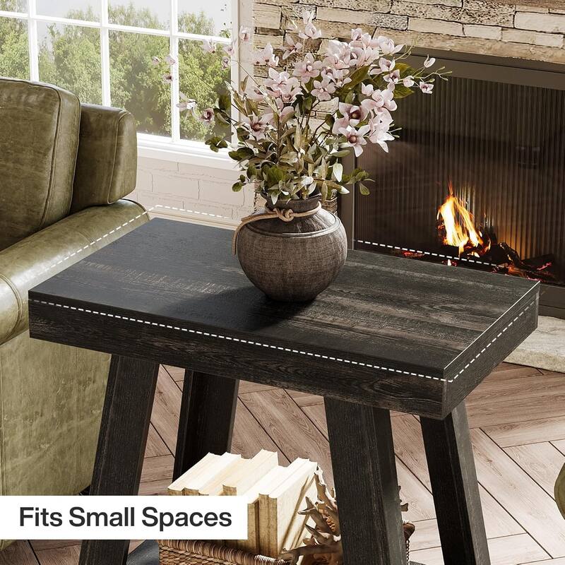 Wooden End Table, Small Sofa Side Table with Storage for Living Room