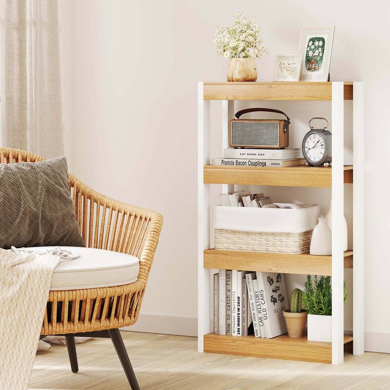 Costway 1/2 PCS 4 Tier Bookshelf Wooden Bookcase with Dual - See Details