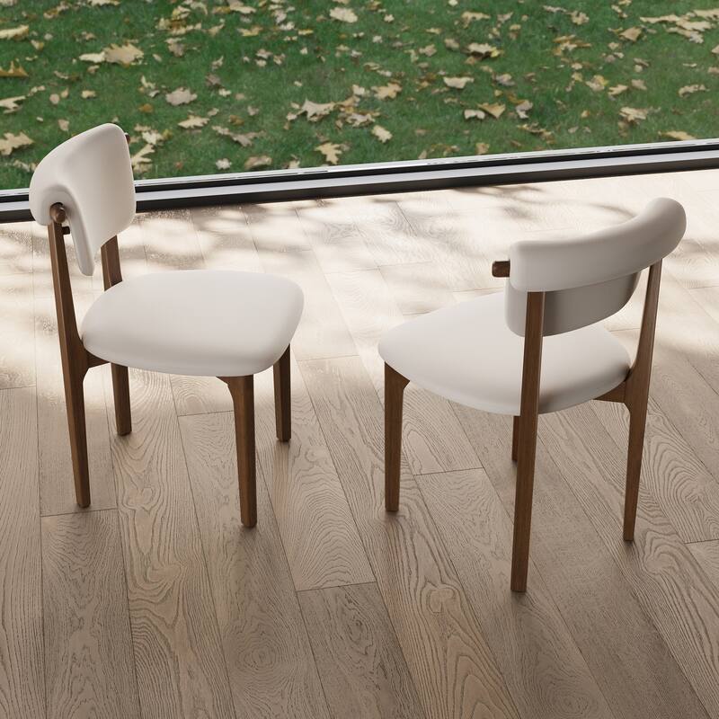 Modern Not Assembled Need Faux Leather Dining chairs, Beige, Solid Wood legs, Mid Century Kitchen Chairs for Diningroom