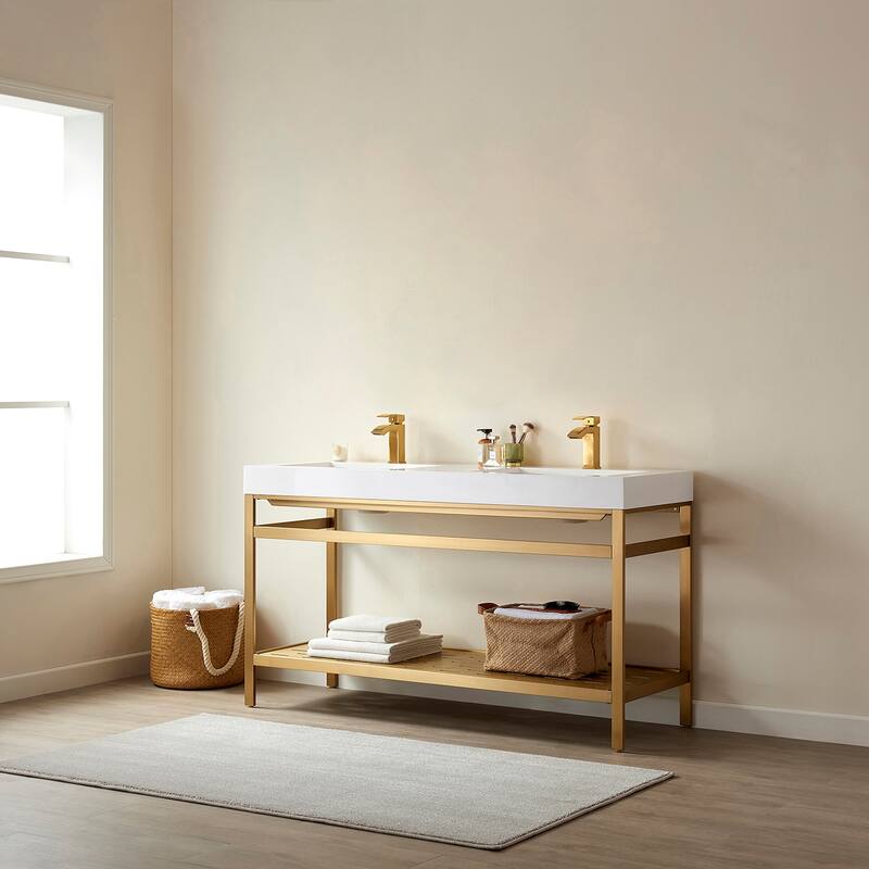 Ablitas 60M" Double Vanity in Metal with Stone Sink Top