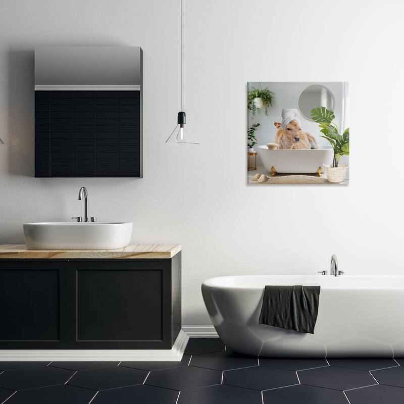 Stupell Pampered Cow in Bath Canvas Wall Art Design By CAD Designs