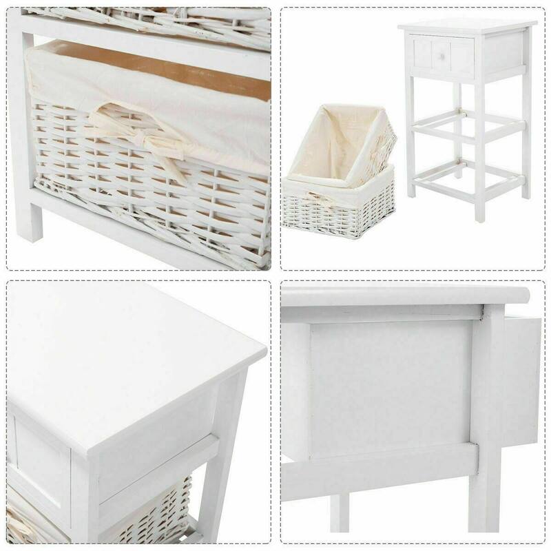 Set of 2 Paulownia Wooden Nightstand End Table with Wicker Drawer and Storage for Bedroom or Living Room