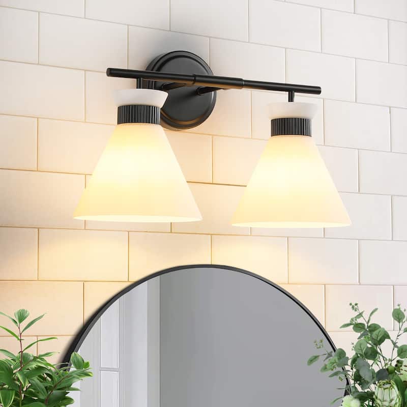 Dimmable Bathroom Vanity Light with Glass Shade - 2-Light - Black