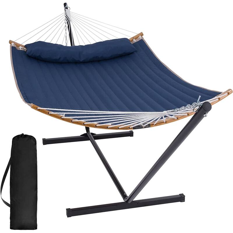 Outdoor 55 Inch 2 Person Hammock with Stand and Pillow by Suncreat