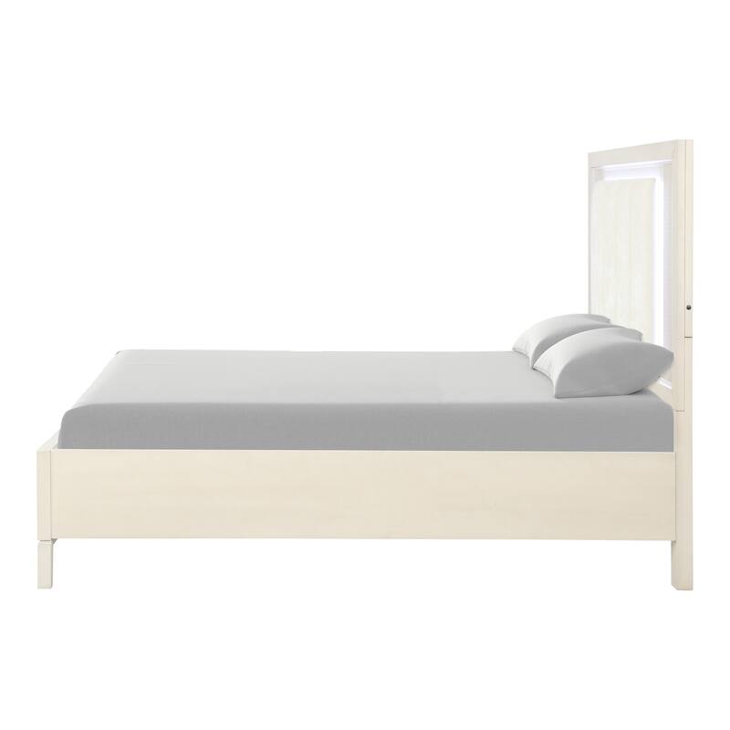 Furniture of America Irwin Antique White Solid Wood Panel Bed with LED Headboard