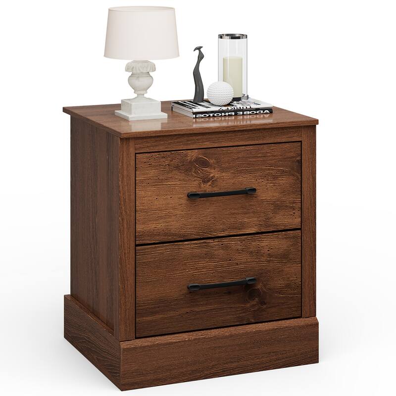 Costway 2 Drawer Nightstand Bedside Table Compact Sofa End Table Dark