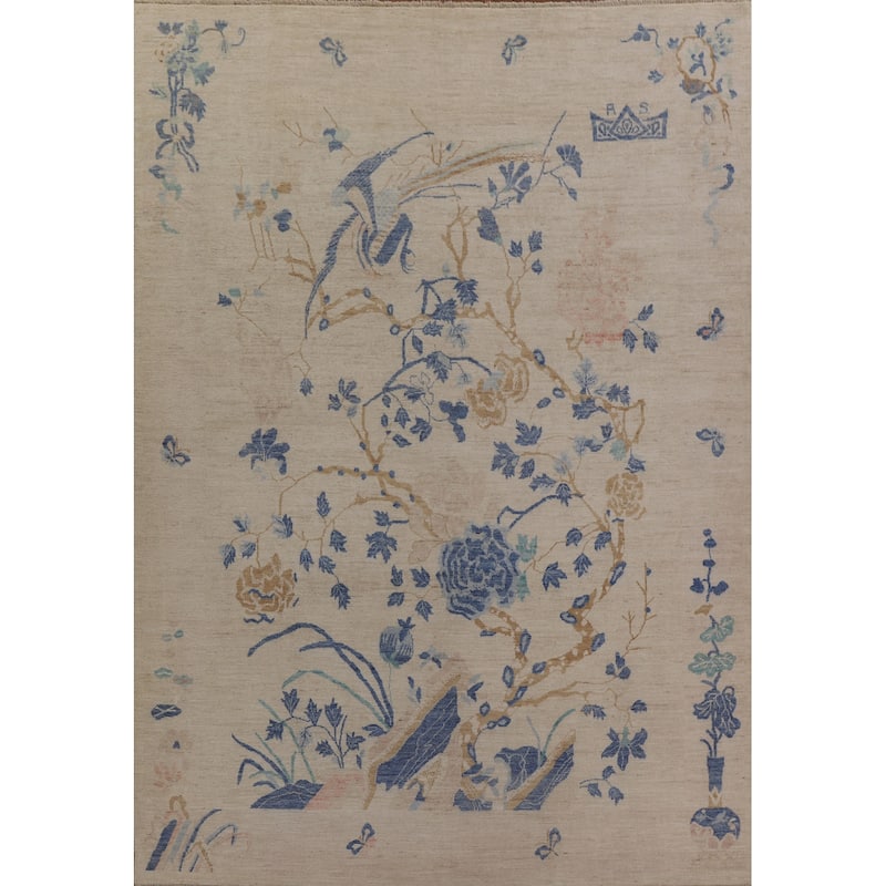 Hand Knotted Oriental 100% Wool Carpet Traditional Floral Beige & Ivories Art Deco Area Rug - 11' 8'' X 8' 11''