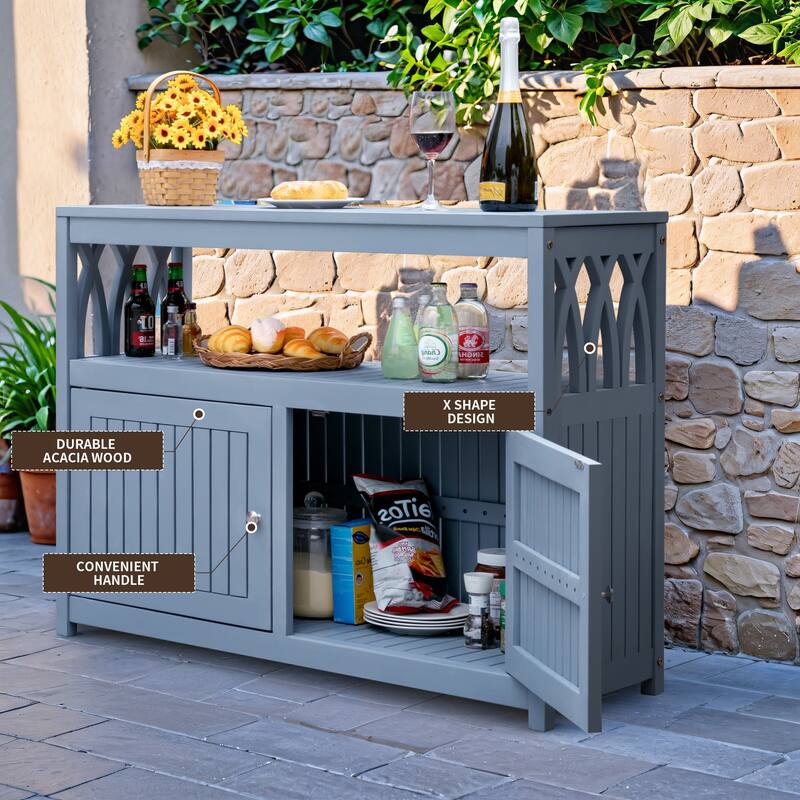 Furniwell Patio Wood Acacia Buffet Sideboard with Storage, Outdoor Wooden Cabinet with Shelves