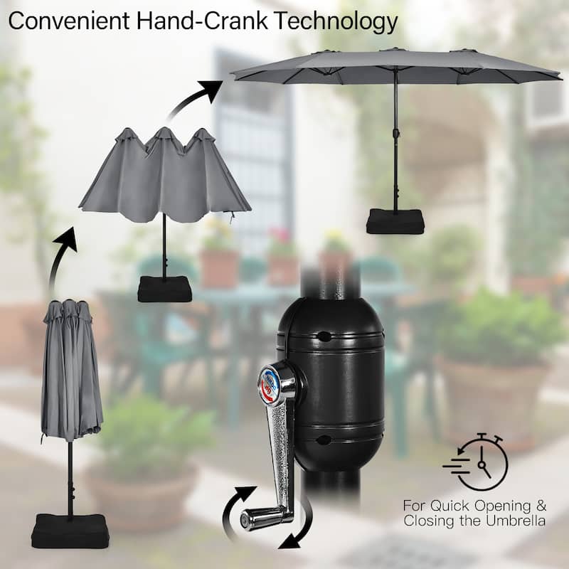Costway 15FT Double-Sided Twin Patio Umbrella Outdoor Market W/ Crank