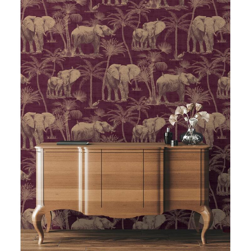 Arthouse Adelia Maroon Elephant Grove Wallpaper