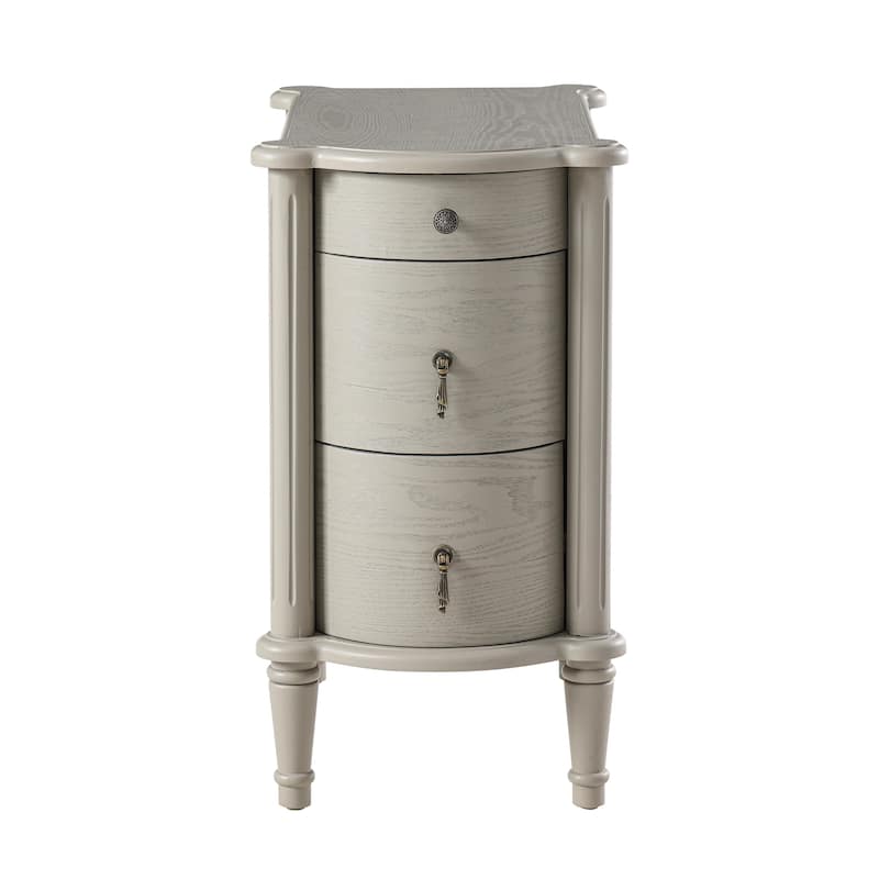 COZAYH Farmhouse 3-Drawer Bedside Table with Charging Station, Vintage Bronze Handles, Solid Pine Legs