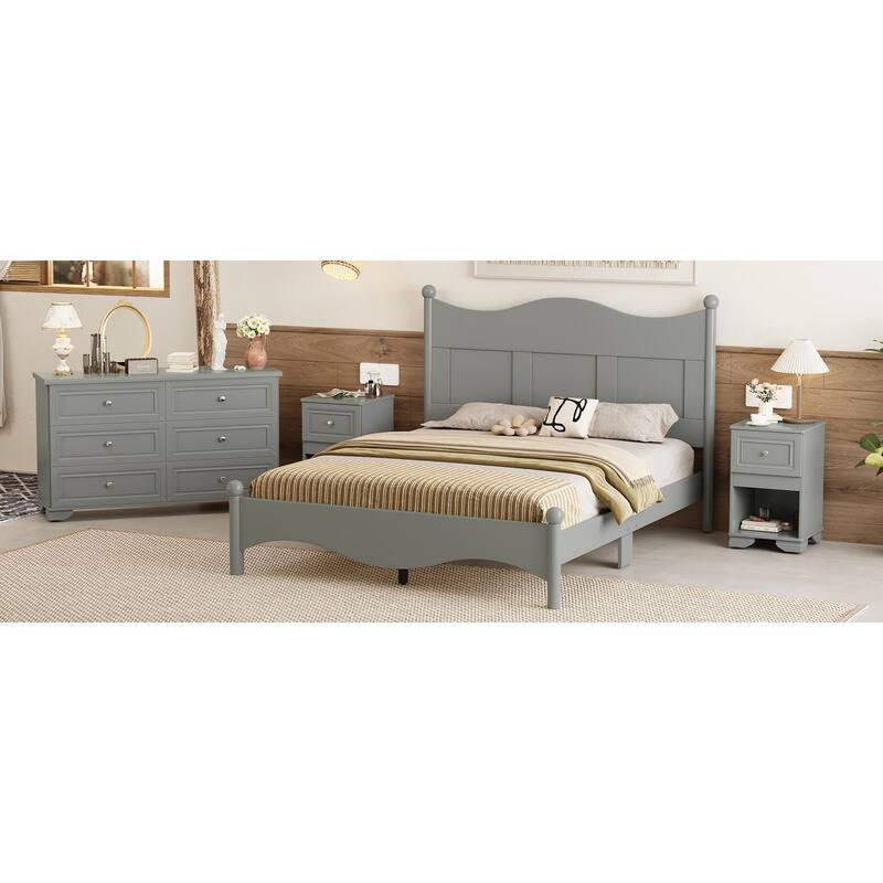 Elegant Retro Queen Platform Bed Frame with Sturdy Wood Construction and Wooden Slat Support, No Box Spring Needed
