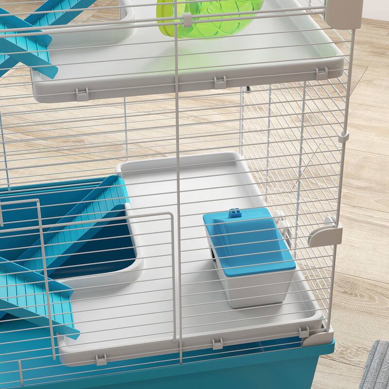 PawHut Hamster Cage, 6 Tier Small Animal Cage with Tubes and Tunnels, 32" DIY Design Large Hamster Cage with Hut, Light Blue