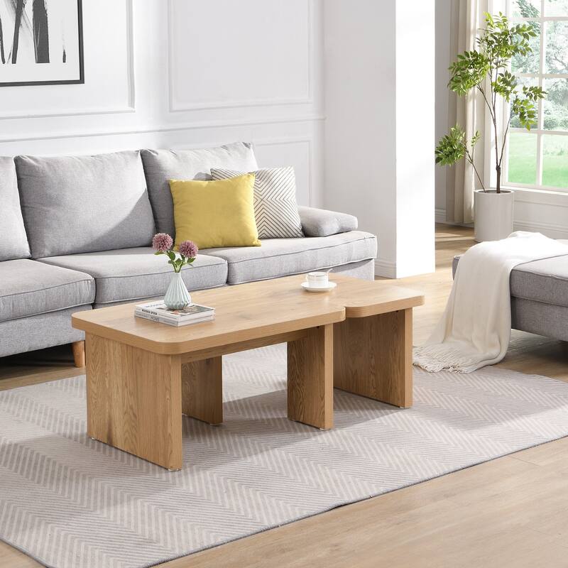 GDFStudio - Carter L-Shaped Farmhouse Coffee Table with Detachable Design - Oak