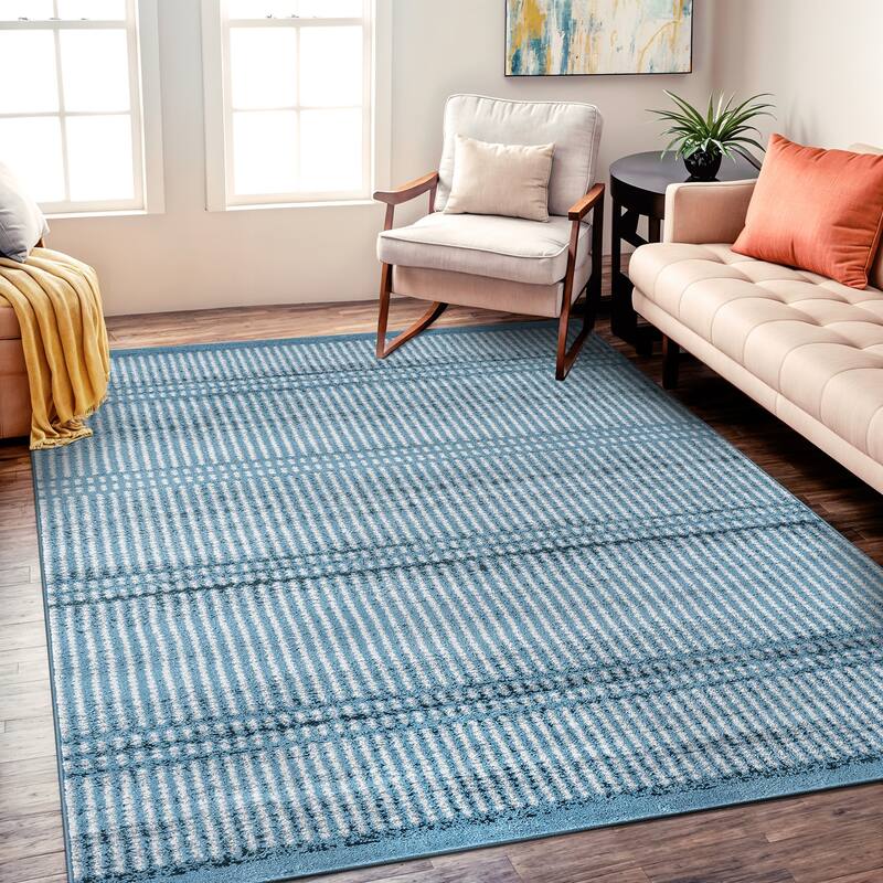 Contemporary Minimalistic Stripe LInes Area Rug - 5' x 7' - Blue