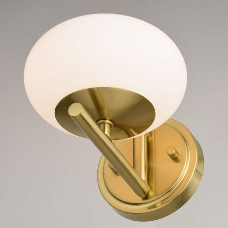Sloane LED Gold Satin Brass Mid-Century Modern Bathroom Vanity Wall Fixture with White Glass Globes