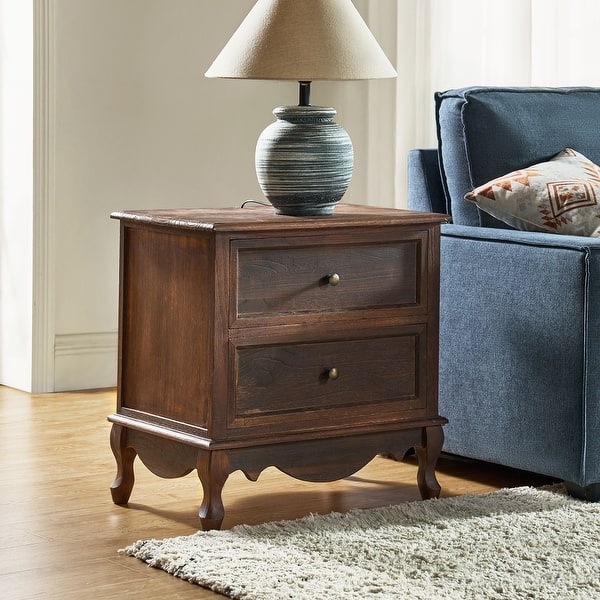 HULALA HOME Pallantium 24'' Tall 2 - Drawer End Table with Charging Station Space - WALNUT