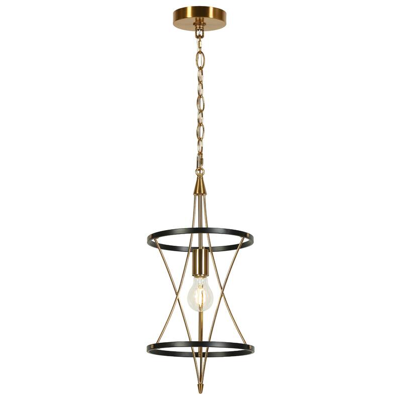 Modern 1-Light Black Gold Pendant Drum Kitchen Island Lights for Dining Room - D 9.6" x H 81.5" Max