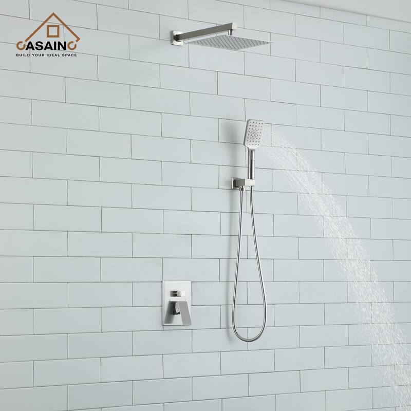3-Spray Pattern 10 in. Wall Mount Shower System Shower Head and Functional Handheld, Brushed Nickel (Valve Included) - 10 inch