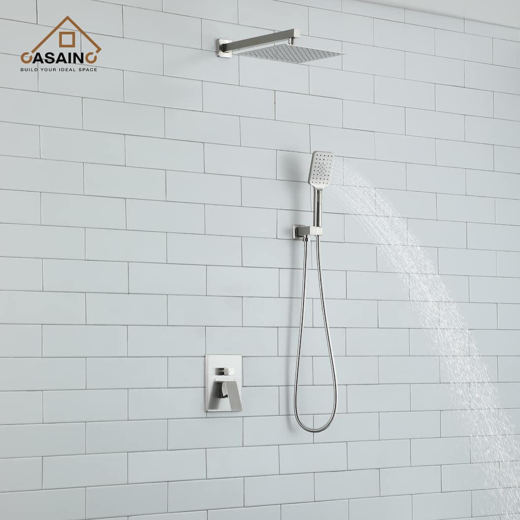 3-Spray Pattern 10 in. Wall Mount Shower System Shower Head and Functional Handheld, Brushed Nickel (Valve Included) - 10 inch