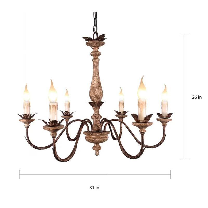 Belladepot 6-Light Distressed Wood Mid-Century Chandelier For Kitchen Island Lighting French Country Style - Disressed Wood