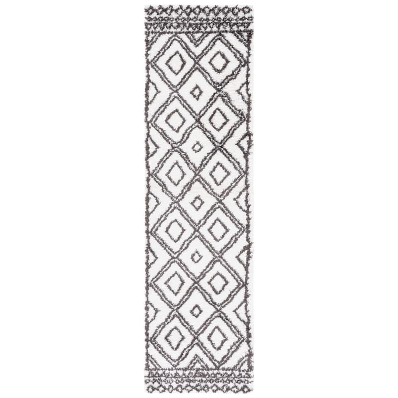 SAFAVIEH Berber Shag Anna Rug - 2'3" x 8' Runner - Ivory/Dark Grey