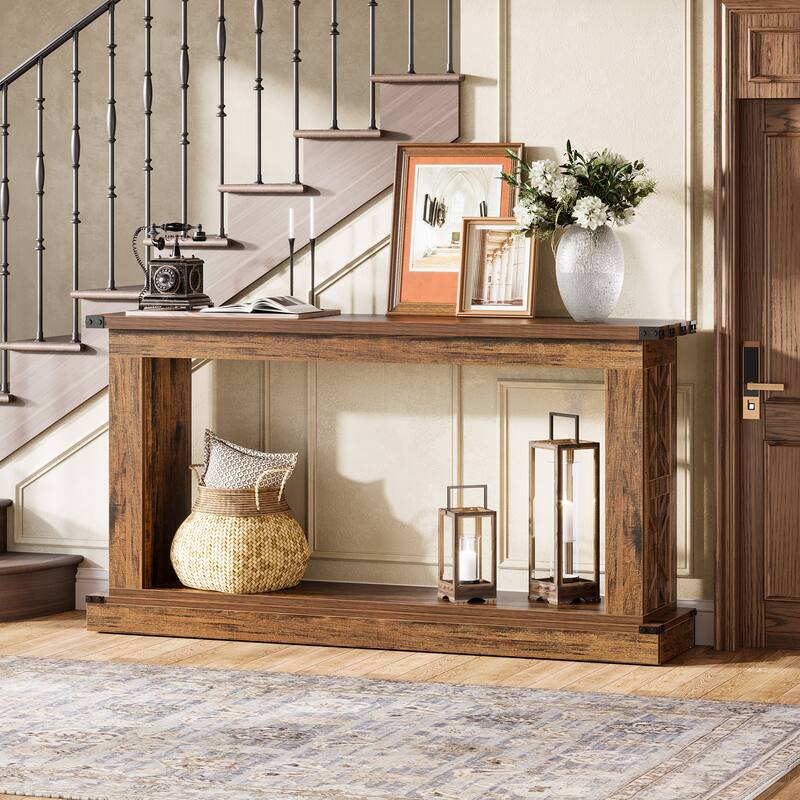 63 Inches Wood Sofa Table, Farmhouse Entryway Table - 63" W x 13.7" D x 33.4" H