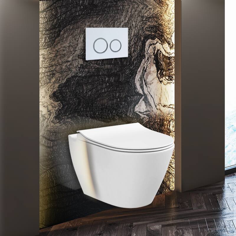 Toilet Combo Set - Toilet Bowl With Soft-Close Seat, 2"x 6" Concealed Tank And Carrier System, Push Buttons Included. - White Round - Push Plates (Plastic)