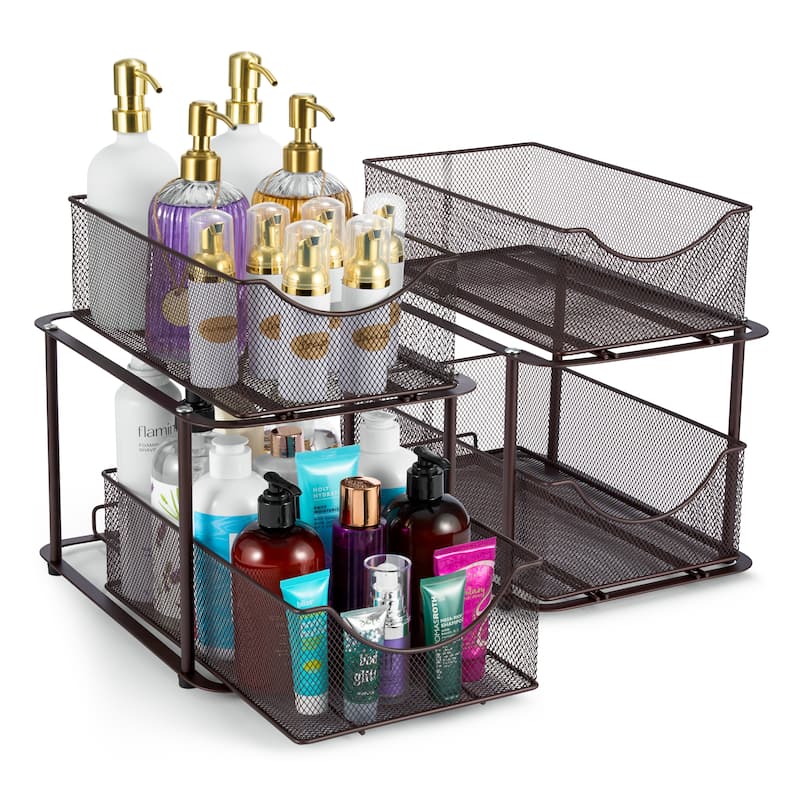 Sorbus 2 Tier Under Sink Bathroom Organizers and Storage (2 Pack) - 14" L x 9.3" W x 12.25" H - Bronze