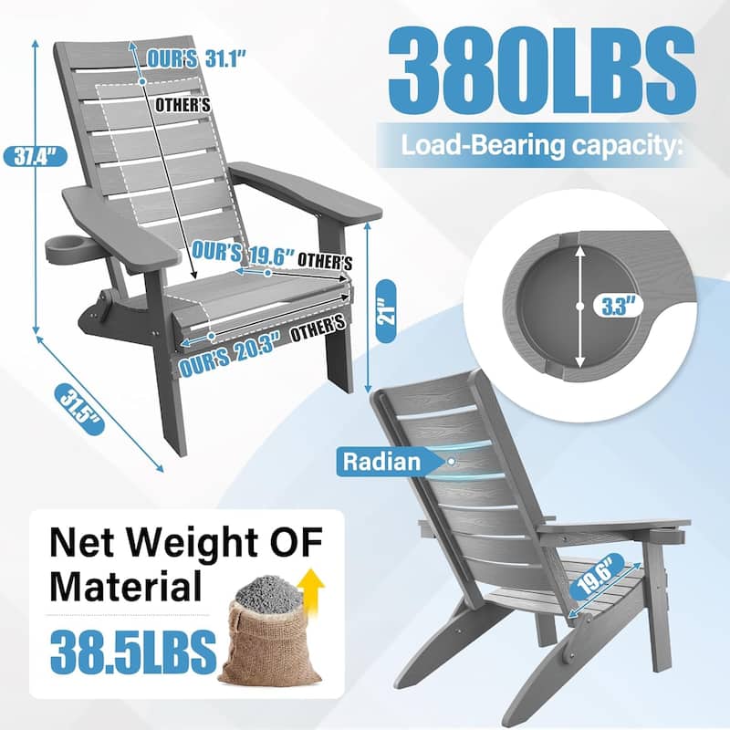 WINSOON HIPS Folding Adirondack Chairs with Arc Back & Cup Holder Set Of 2