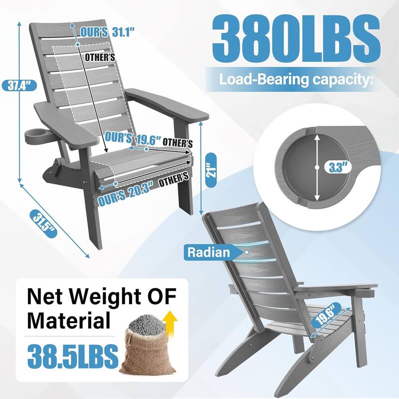 WINSOON HIPS Folding Adirondack Chairs with Arc Back & Cup Holder Set Of 4