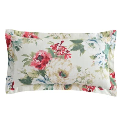 HiEnd Accents Peony Washed Linen Watercolor Flower Print Chic Casual Lumbar Kidney Accent Pillow, 14x28 inch