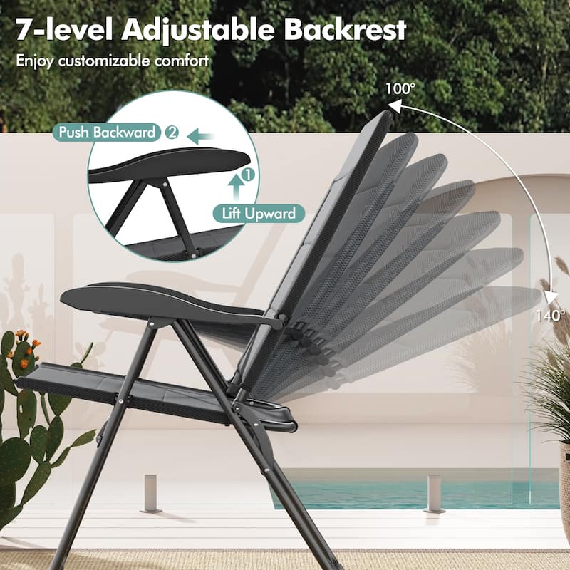 Gymax 2PCS Patio Folding Chairs Back Adjustable Reclining Padded