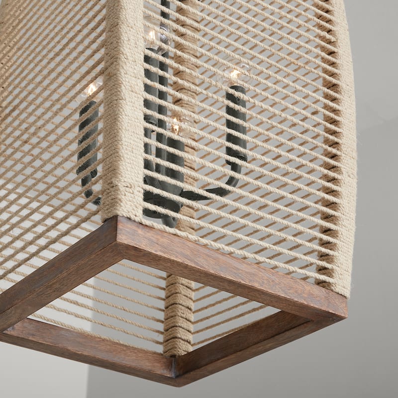 Jacob 4-light Grey Wash/ Iron Silk/ Rattan Foyer Pendant