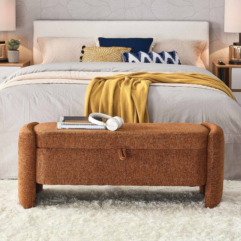 47.24" Chenille Fabric Oval Ottoman Storage Bench