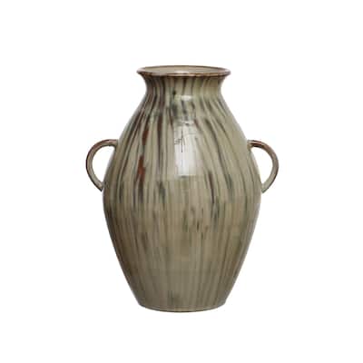 Hand-Painted Stoneware Vase with Reactive Glaze
