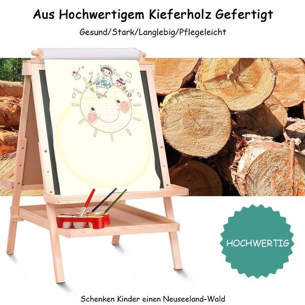 Shop Costway All In One Kid S Wooden Art Easel Double Side W Paper Roll Accessories Tray On Sale Overstock 19626751