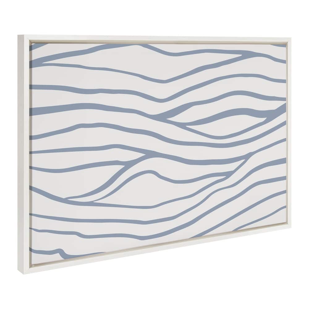 Kate and Laurel Sylvie Simple Elegant Coastal Waves Framed Canvas by The Creative Bunch Studio