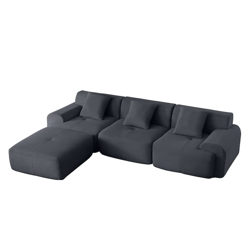 113" Modern L-Shaped Corduroy Modular Sectional Sofa with Movable Ottoman