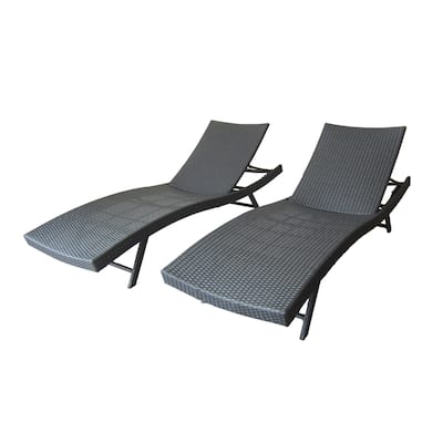 Stela Outdoor Lounge Chaise, Gray Rattan Wicker, Adjustable, 79 Inch