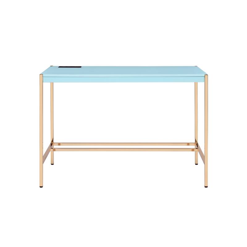 Contemporary Writing Desk with USB Charging Port, High Gloss Finish and Metal Base for Home Office or Study