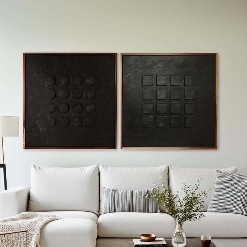 Wood Frame Canvas Wall Decor Acrylic Paste (Set of 2) - 47" Black