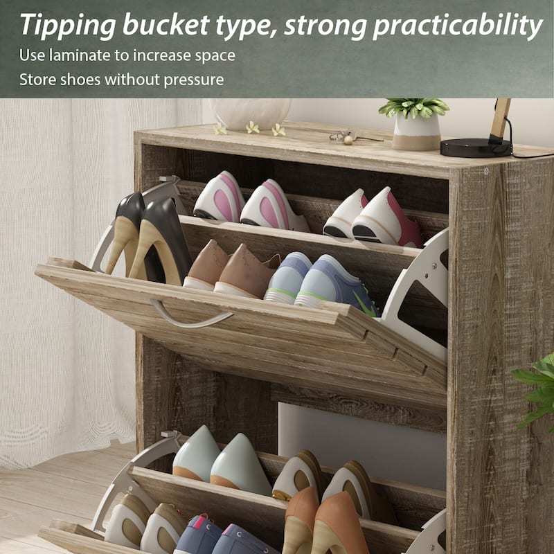 Shoe Storage Cabinet Two Drawer Space Saving Grey/Oak/White Dresser