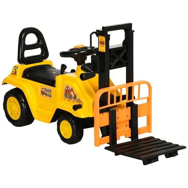 slide 2 of 7, Sit and Scoot Ride-On Toy with Forklift Operation, Construction Toy with Under Seat Storage, Forklift Toy for 3-Year-Olds Kids - Yellow