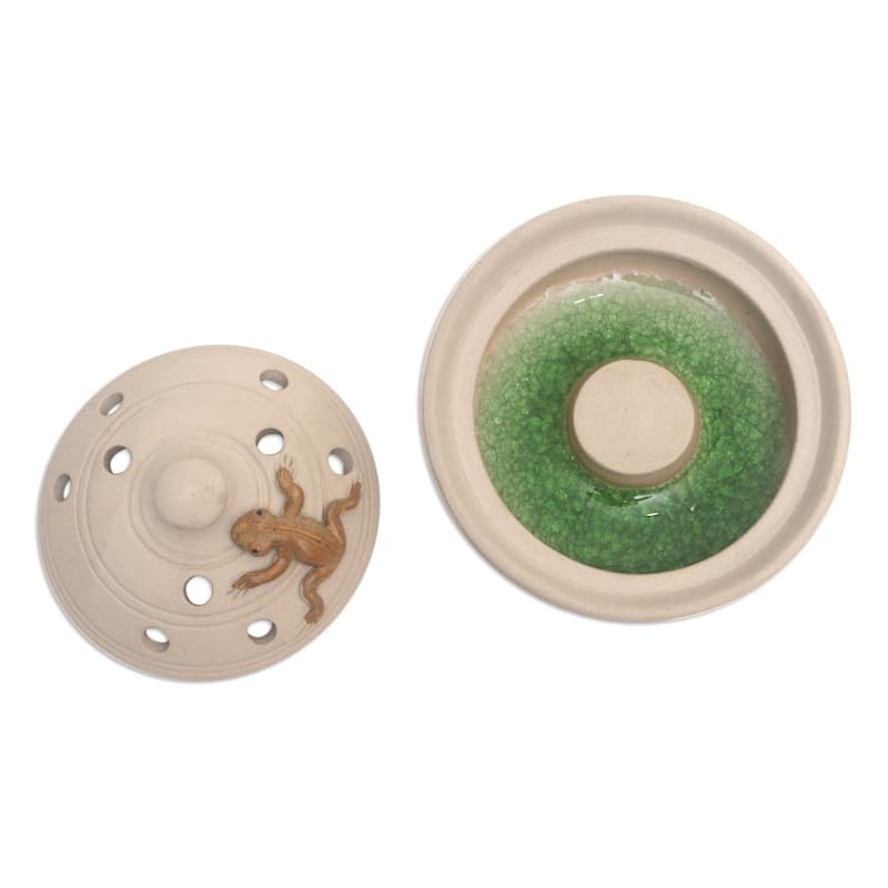 Novica Handmade Resting Frog Porcelain Mosquito Coil Holder