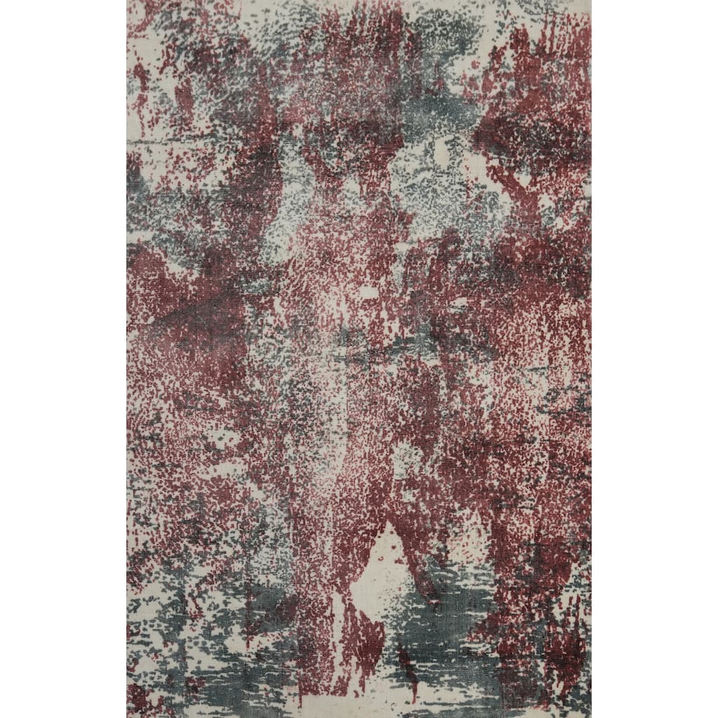 Hand-knotted Modern Silk Beige Abstract Oriental Area Rug - 5' 9'' X 4' 0''