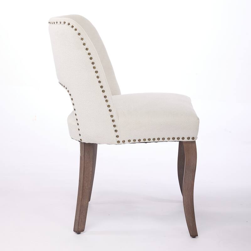 Modern Fabric Upholstered Dining Chairs Set of 2, Farmhouse Wooden Dining Room Chairs with Curved Backrest, Rivet Trim