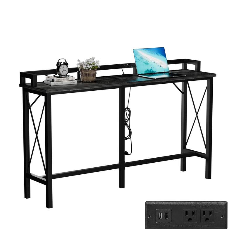 Javlergo Extra Long Console/Sofa Table with Charging Station&Power Outlet, Charcoal Grey