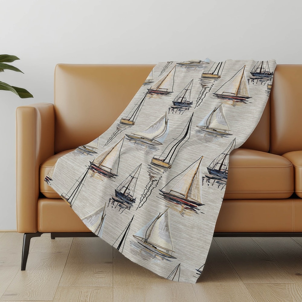 Premium Machine Washable ASB153 Coastal Sailboats Sherpa Throw Blanket